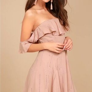 Astr the Label Sabrina Mauve Embroidered Off the Shoulder Dress
